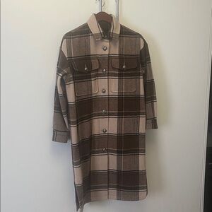 Ikks Women’s Plaid Wool Oversized Knee Length Coat Sz XS but fits like a S/M